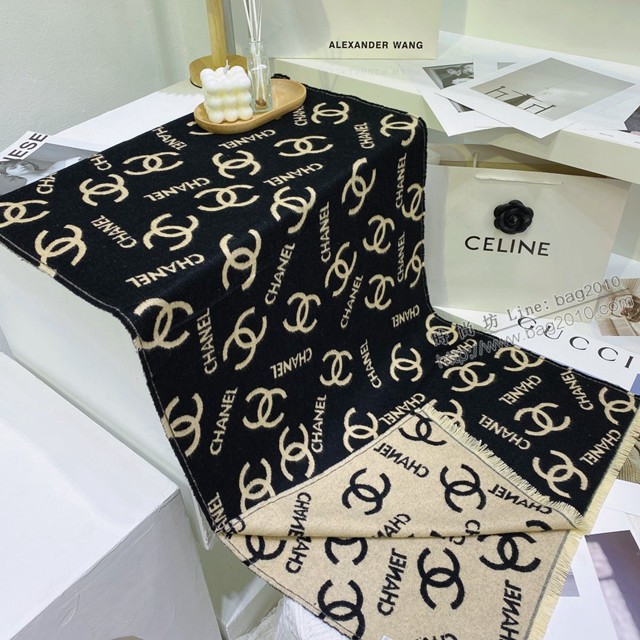 CHANEL專櫃2021新款女士字母圍巾 香奈兒簡單百搭羊絨小香圍巾  mmj1301